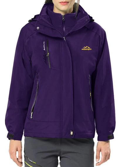 KEFITEVD 3 in1 Women's Winter Ski Jackets Fleece Warm Thermal Snow Waterproof Jacket Hiking Clothing Outdoor Windbreaker Coats