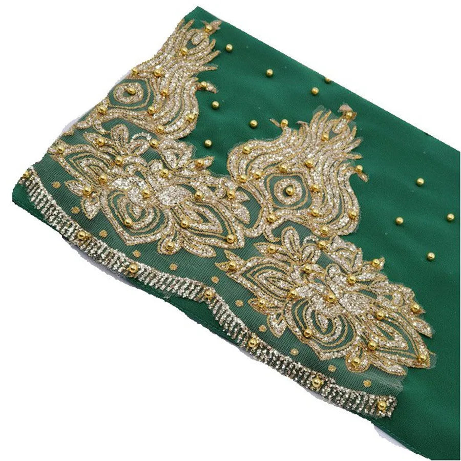 Chiffon hijab med guldglitter och pärlor