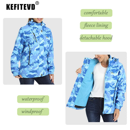 KEFITEVD 3 in1 Women's Winter Ski Jackets Fleece Warm Thermal Snow Waterproof Jacket Hiking Clothing Outdoor Windbreaker Coats