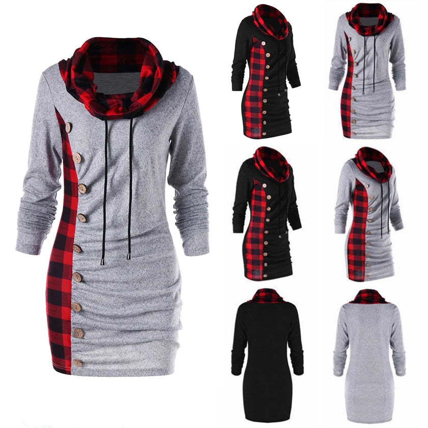 Plaid Button Hoodie – Trendig hipdesign med knappdetaljer