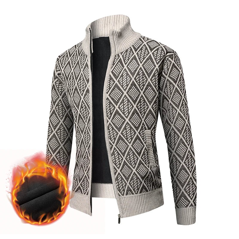 Top Quality Thick Velvet Zip Up New Brand Fashion Knit Cardigan Korean Sweater Casual Japanese Coats Jacket Mens Clothes 2025