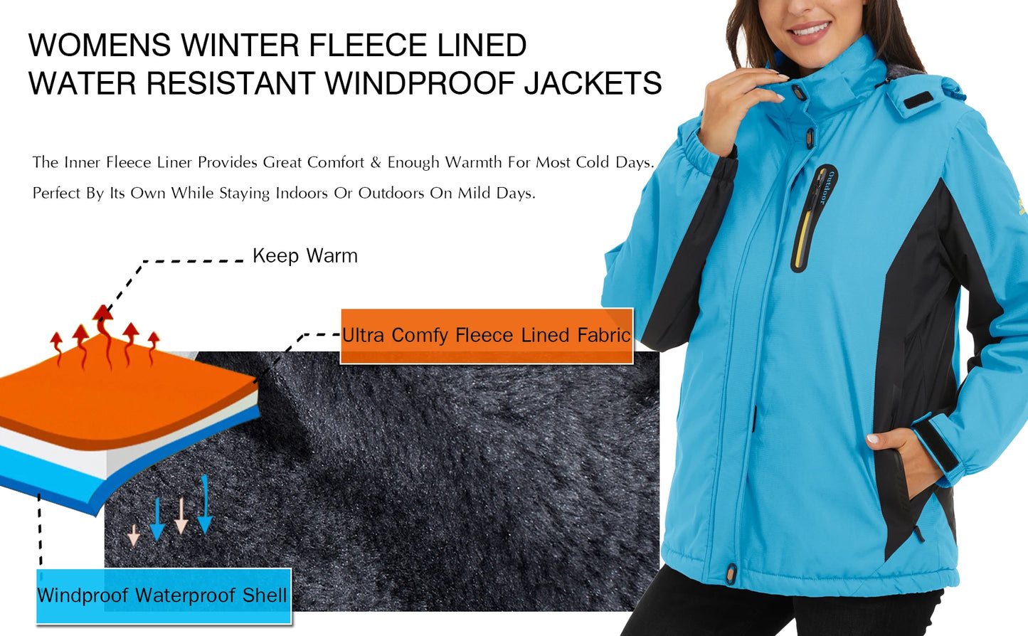 MAGCOMSEN Women's Winter Ski Jacket | Hiking & Trekking Fleece Snow Coat | Windproof Outdoor Outwear Parka | Snowboard Anorak