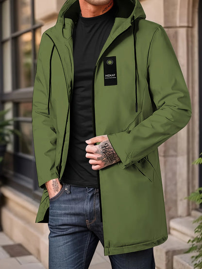Men's Fashion Casual Jacket with Hood and Drawstring, Solid Color, Suitable for Spring and Autumn Casual Attire