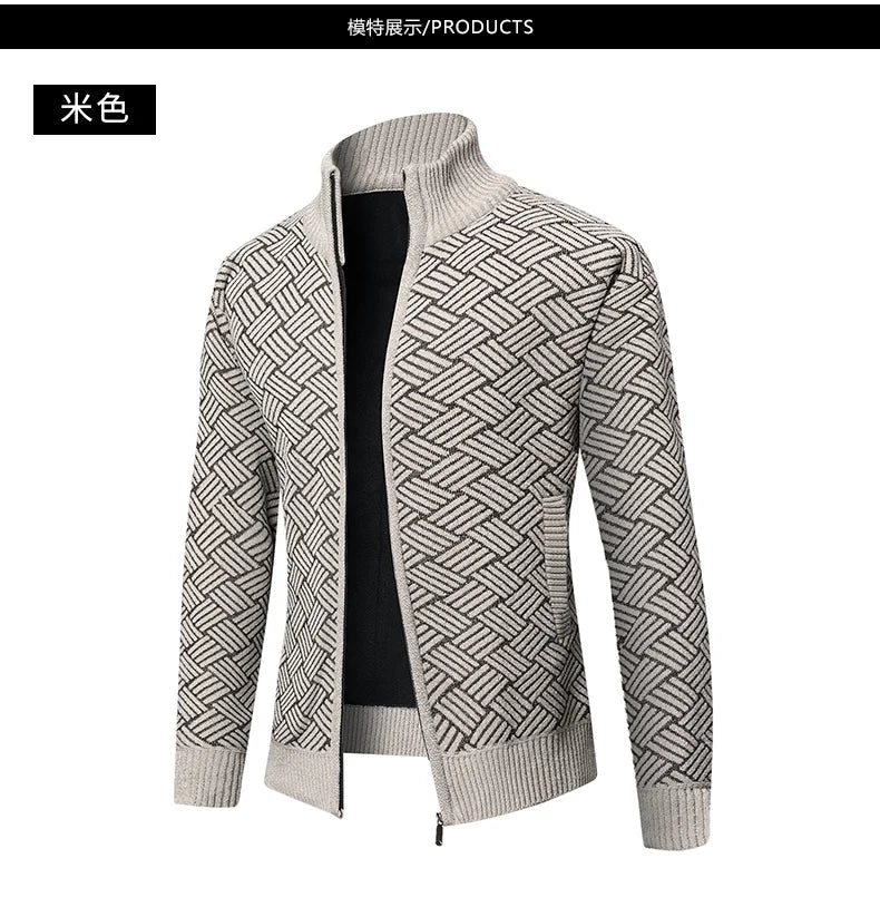 Top Quality Thick Velvet Zip Up New Brand Fashion Knit Cardigan Korean Sweater Casual Japanese Coats Jacket Mens Clothes 2025