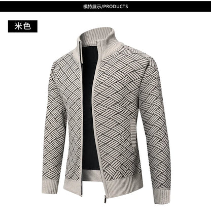 Top Quality Thick Velvet Zip Up New Brand Fashion Knit Cardigan Korean Sweater Casual Japanese Coats Jacket Mens Clothes 2025