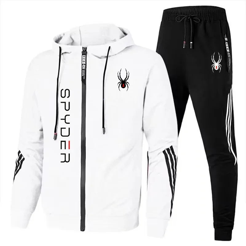 A fashionable sportswear set for men in spring and autumn, featuring a zippered cardigan, jacket, sweatshirt and pants, suitable