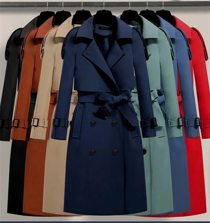 Dam trenchcoat – Lång dubbelknäppt kappa med bälte