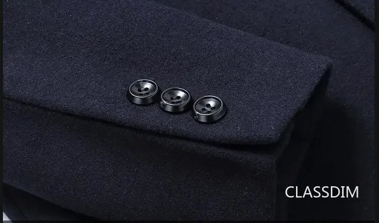 New Winter Men Business Casual Woolen Blends Fur Collar Male Cashmere Trench Coats High Quality Overcoats Warm Jackets Size 3XL