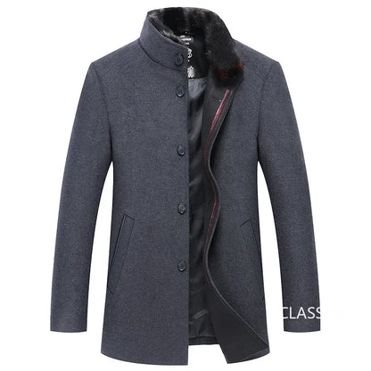 New Winter Men Business Casual Woolen Blends Fur Collar Male Cashmere Trench Coats High Quality Overcoats Warm Jackets Size 3XL
