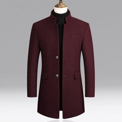 Woolen Coat Male Mid-Length Men Trench Coat Autumn Winter Pockets Single Breasted Slim Fit Windbreaker Coat Men Jacket Outwear