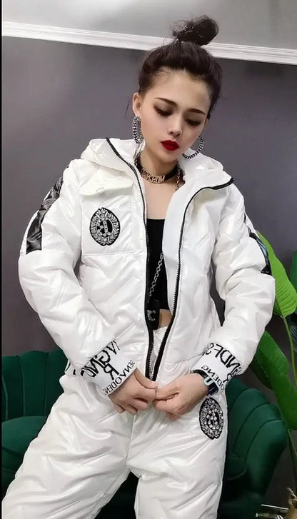 Vinterset för Dam – Glansig Parka & Tjocka Byxor i Oversize Stil