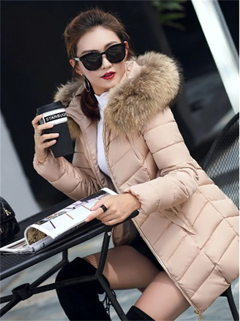 Dam vinterparka – Lång jacka med huva och päls