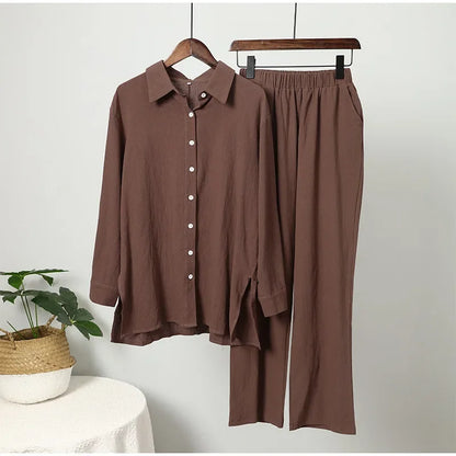 Muslimskt 2-delars Set för Kvinnor – Blus & Vida Byxor i Bomull/Linne