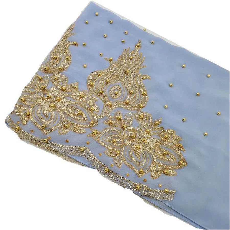 Chiffon hijab med guldglitter och pärlor