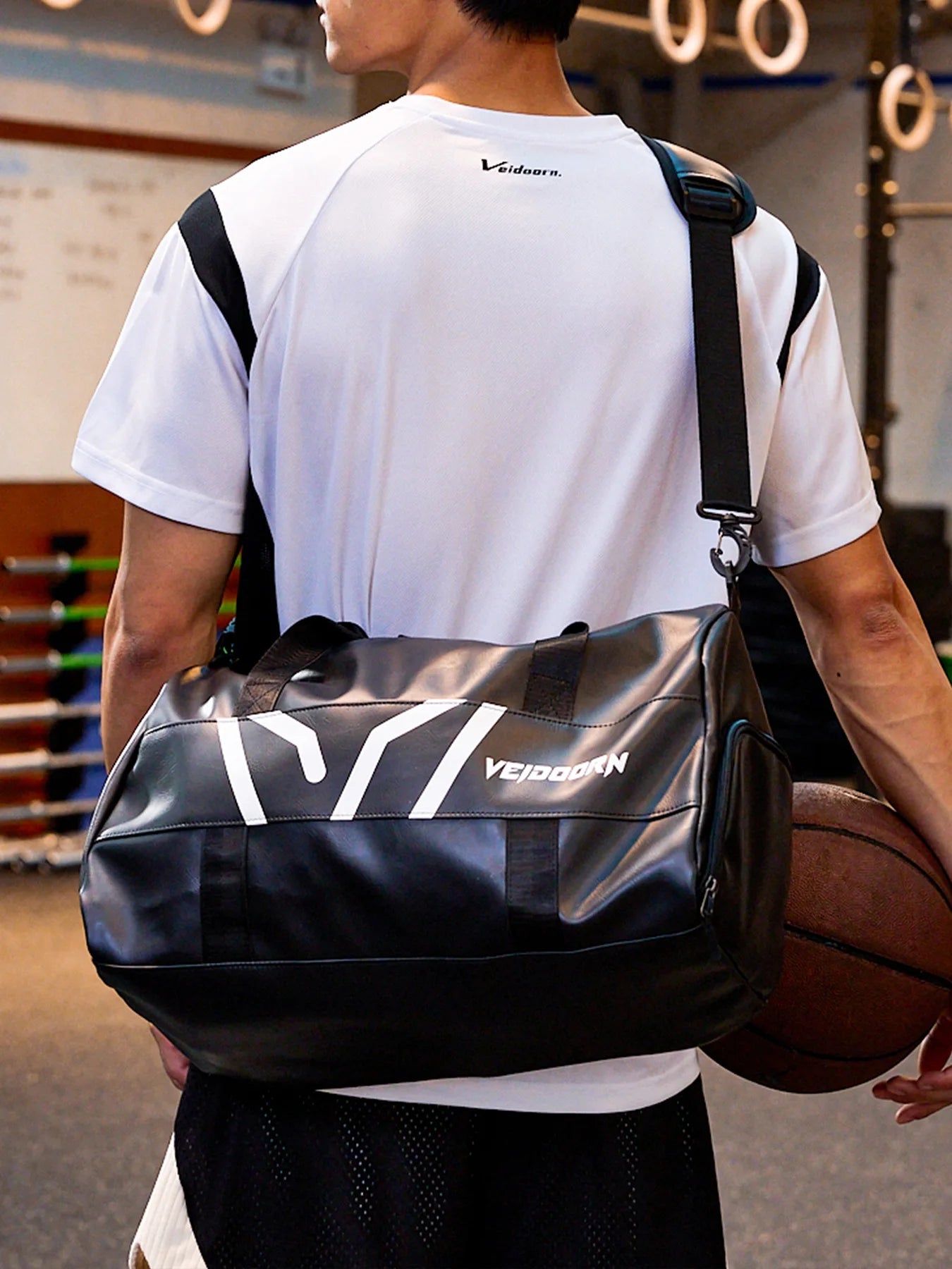 Veidoorn Large Capacity Gym Bag Waterproof Durable Dry and Wet Separation Sports Leather Bag Outdoor Travel Backpack