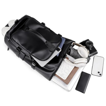 Gym Travel Backpack Versatile Faux Leather Bag for Men & Women Casual Outdoor Sports Shoulder Bags Fitness Weekender Duffel