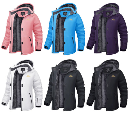 TACVASEN Winter Fleece Lined Hooded Parka Jacket Womens Ski Snowboard Warm Coats Waterproof 5 Zipper Pockets Windbreaker Outwear