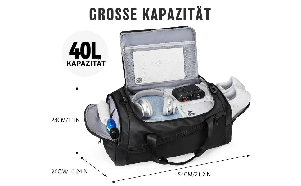 Likros Sports Gym Bag 40L – Stilren & Lätt Duffelväska med Skofack för Träning & Resa