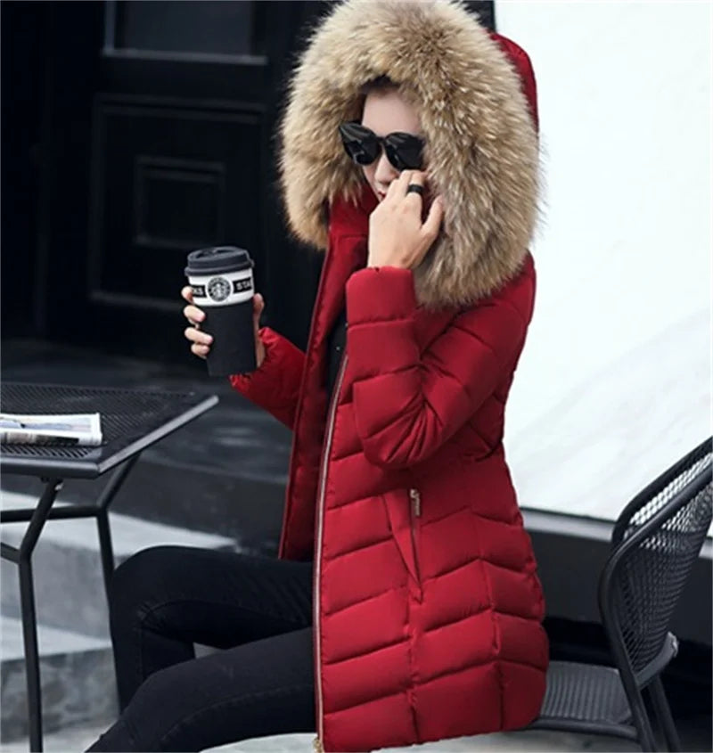 Dam vinterparka – Lång jacka med huva och päls