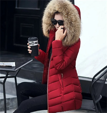 Dam vinterparka – Lång jacka med huva och päls