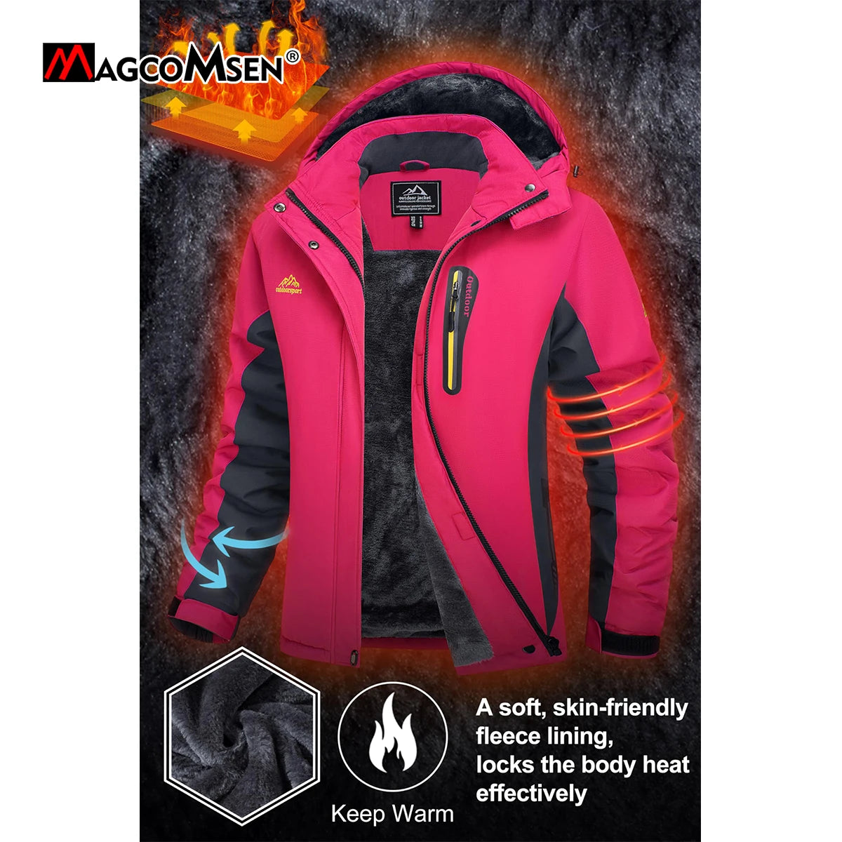 MAGCOMSEN Women's Winter Ski Jacket | Hiking & Trekking Fleece Snow Coat | Windproof Outdoor Outwear Parka | Snowboard Anorak