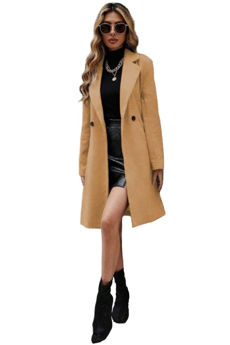 Damkappa i ull – tunn lång höst/vinterkappa, koreansk stil