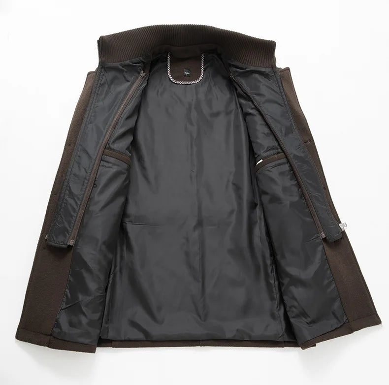 Lyxig Ullrock – Varm Långrock i Kasmirblandning med Dubbel Krage