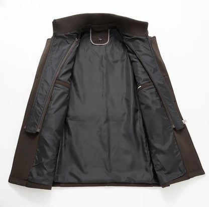 Lyxig Ullrock – Varm Långrock i Kasmirblandning med Dubbel Krage