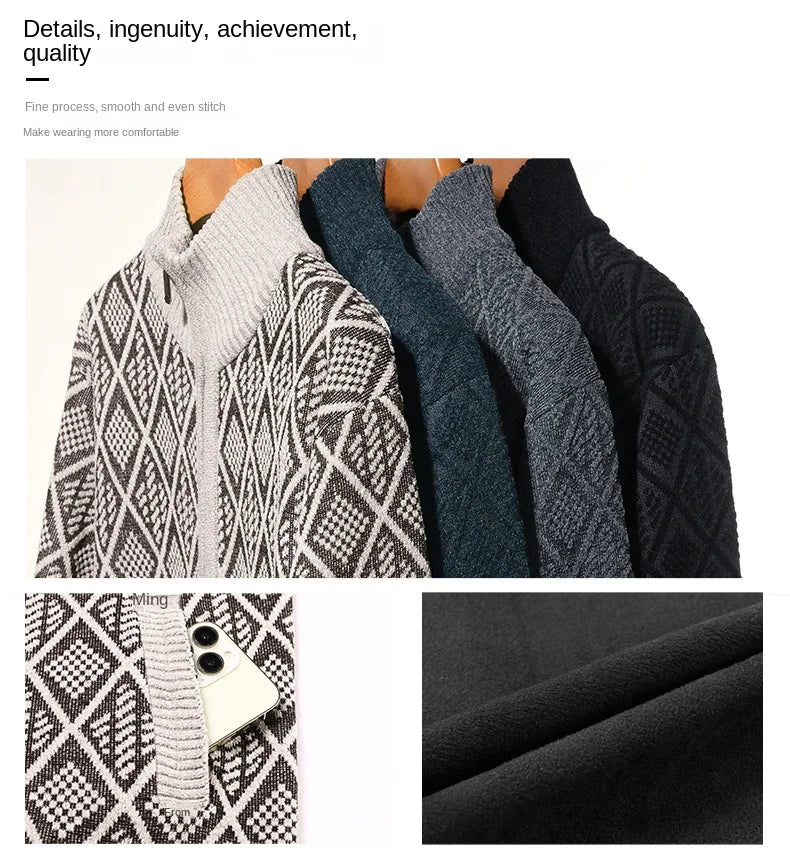 Top Quality Thick Velvet Zip Up New Brand Fashion Knit Cardigan Korean Sweater Casual Japanese Coats Jacket Mens Clothes 2025