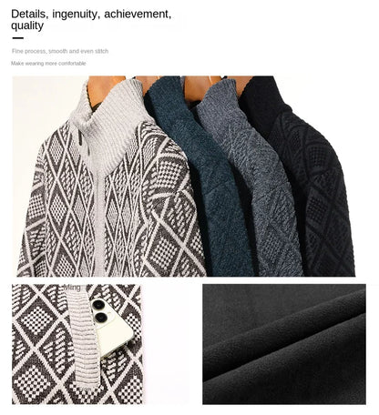 Top Quality Thick Velvet Zip Up New Brand Fashion Knit Cardigan Korean Sweater Casual Japanese Coats Jacket Mens Clothes 2025