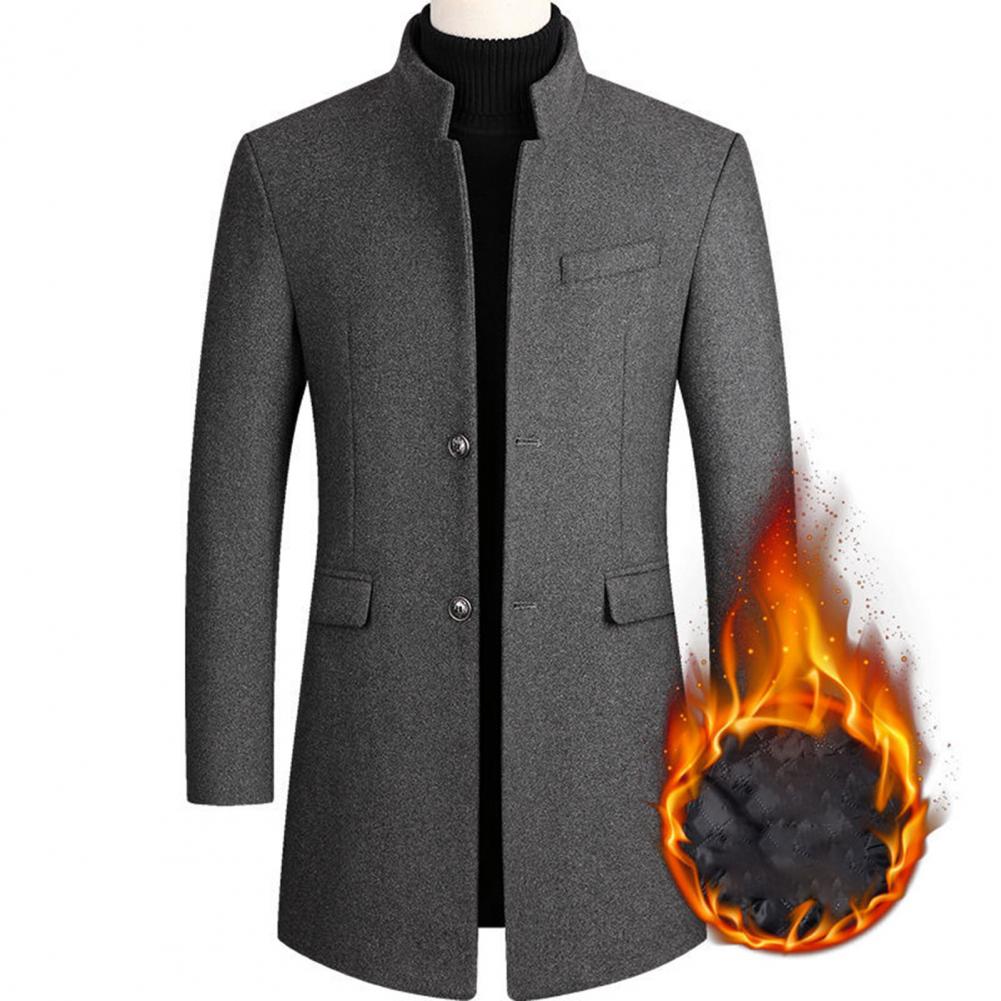Woolen Coat Male Mid-Length Men Trench Coat Autumn Winter Pockets Single Breasted Slim Fit Windbreaker Coat Men Jacket Outwear