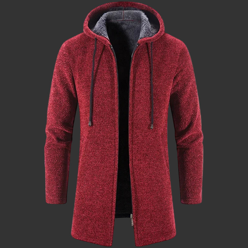 Herrtröjjacka – Stickad kofta med dragkedja, medellång, för höst och vinter