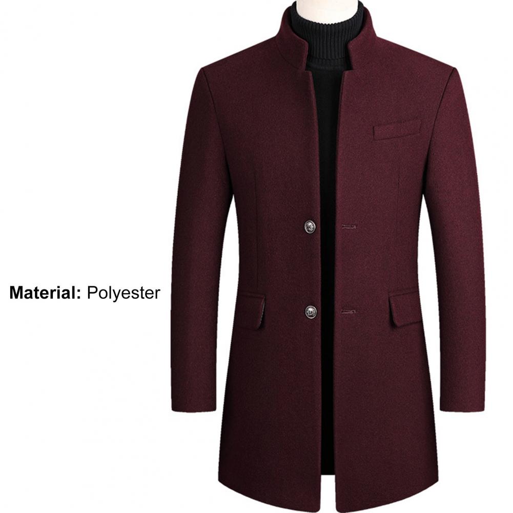 Woolen Coat Male Mid-Length Men Trench Coat Autumn Winter Pockets Single Breasted Slim Fit Windbreaker Coat Men Jacket Outwear