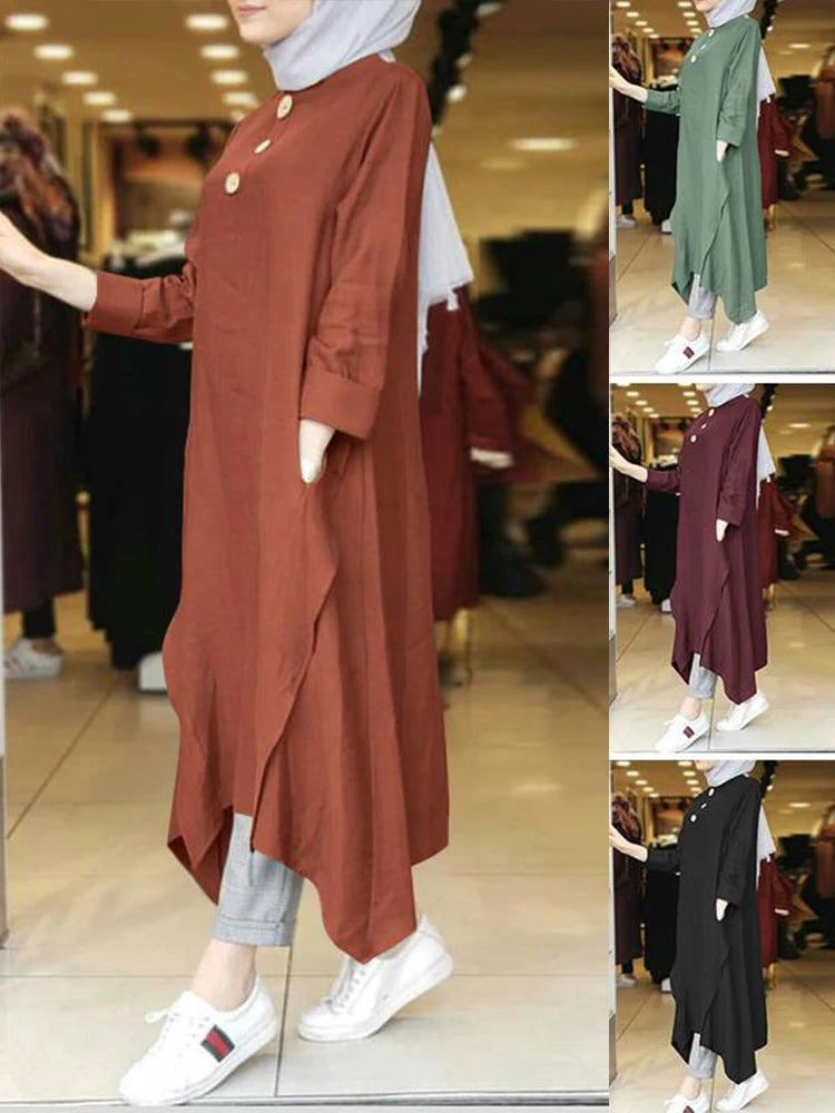 Vintage Muslimsk Klänning – Långärmad Abaya, Midi Klänning