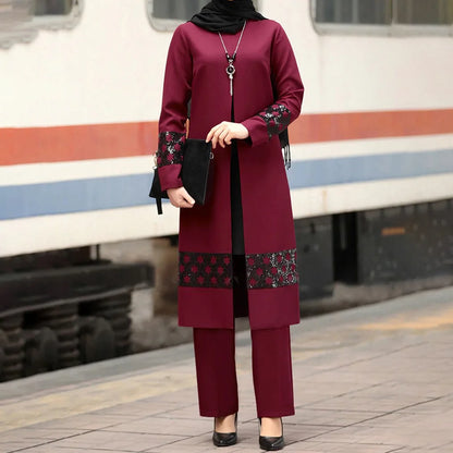 Dam Abaya-set – 2-delad kaftan med korsett & vida byxor