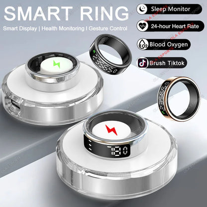 Smart Ring Display Screen Touch Health Monitor Gesture Swipe Video/Brush Tiktok 5ATM Waterproof Multi Sports Smartring Men Women