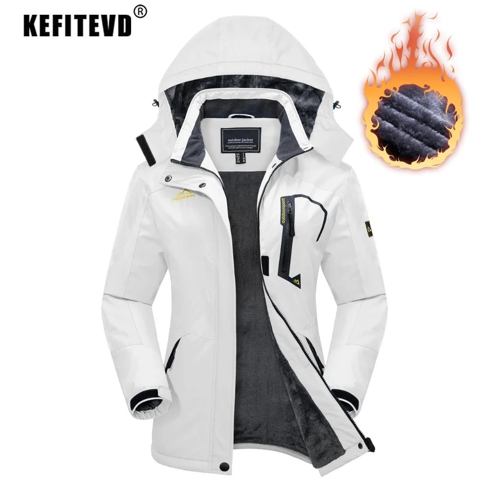 KEFITEVD™ Dam Termisk, Vattentät & Vindtät - Vinterjacka med Fleece för Outdoor, Äventyr & Vardag