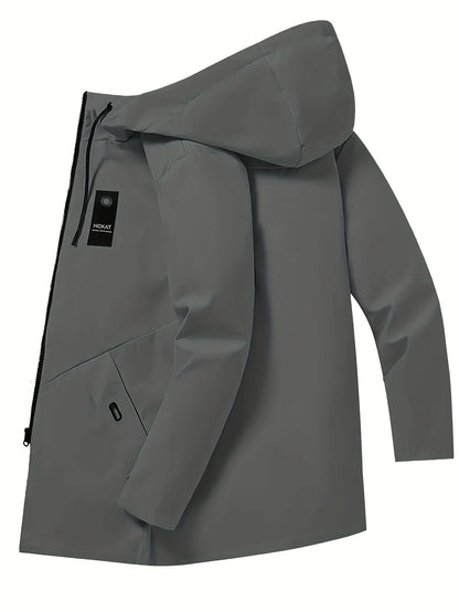 Men's Fashion Casual Jacket with Hood and Drawstring, Solid Color, Suitable for Spring and Autumn Casual Attire