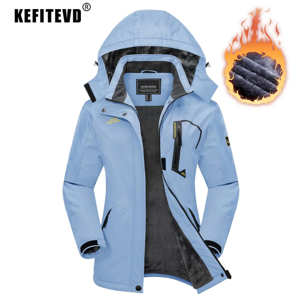 KEFITEVD™ Dam Termisk, Vattentät & Vindtät - Vinterjacka med Fleece för Outdoor, Äventyr & Vardag