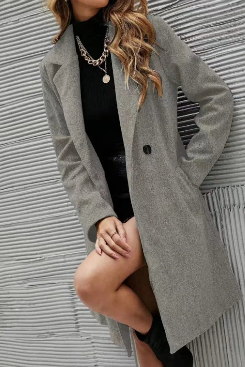 Damkappa i ull – tunn lång höst/vinterkappa, koreansk stil