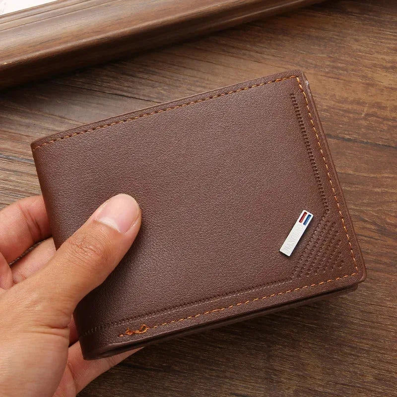 Men's leather short wallet thin wallet foldable minimalist soft leather wallet