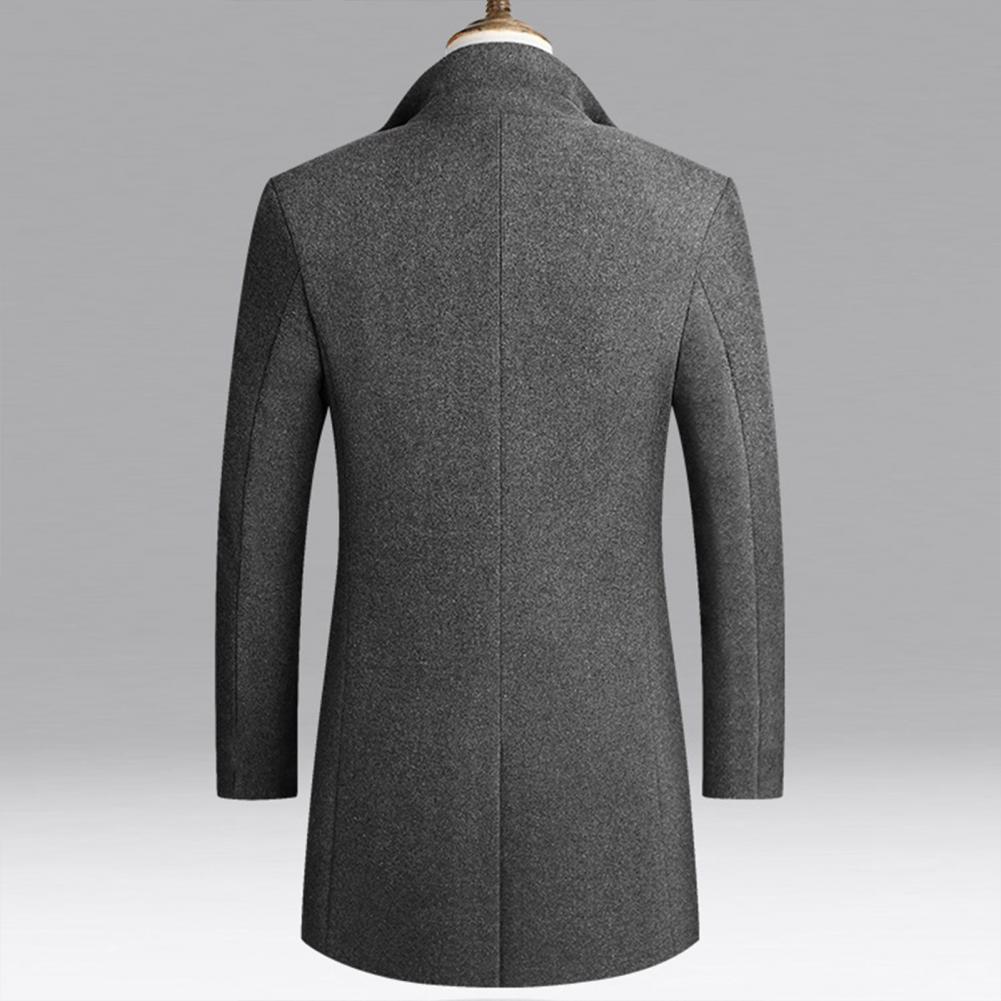 Woolen Coat Male Mid-Length Men Trench Coat Autumn Winter Pockets Single Breasted Slim Fit Windbreaker Coat Men Jacket Outwear