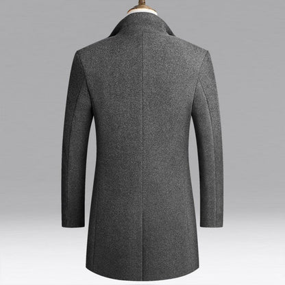 Woolen Coat Male Mid-Length Men Trench Coat Autumn Winter Pockets Single Breasted Slim Fit Windbreaker Coat Men Jacket Outwear