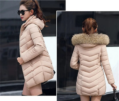 Dam vinterparka – Lång jacka med huva och päls
