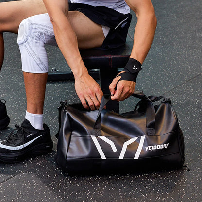 Veidoorn Large Capacity Gym Bag Waterproof Durable Dry and Wet Separation Sports Leather Bag Outdoor Travel Backpack