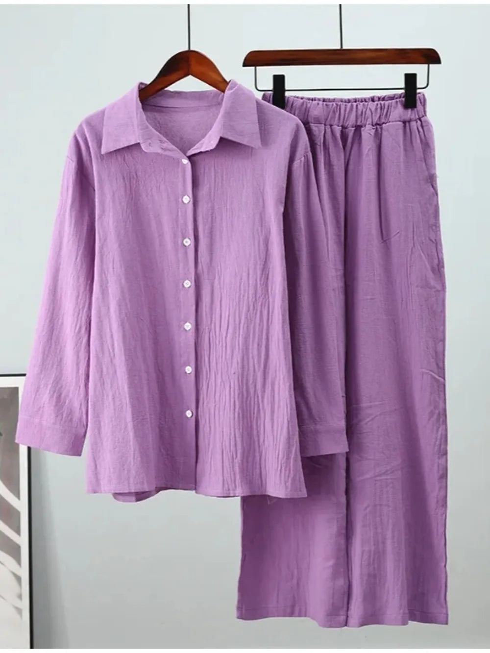 Muslimskt 2-delars Set för Kvinnor – Blus & Vida Byxor i Bomull/Linne