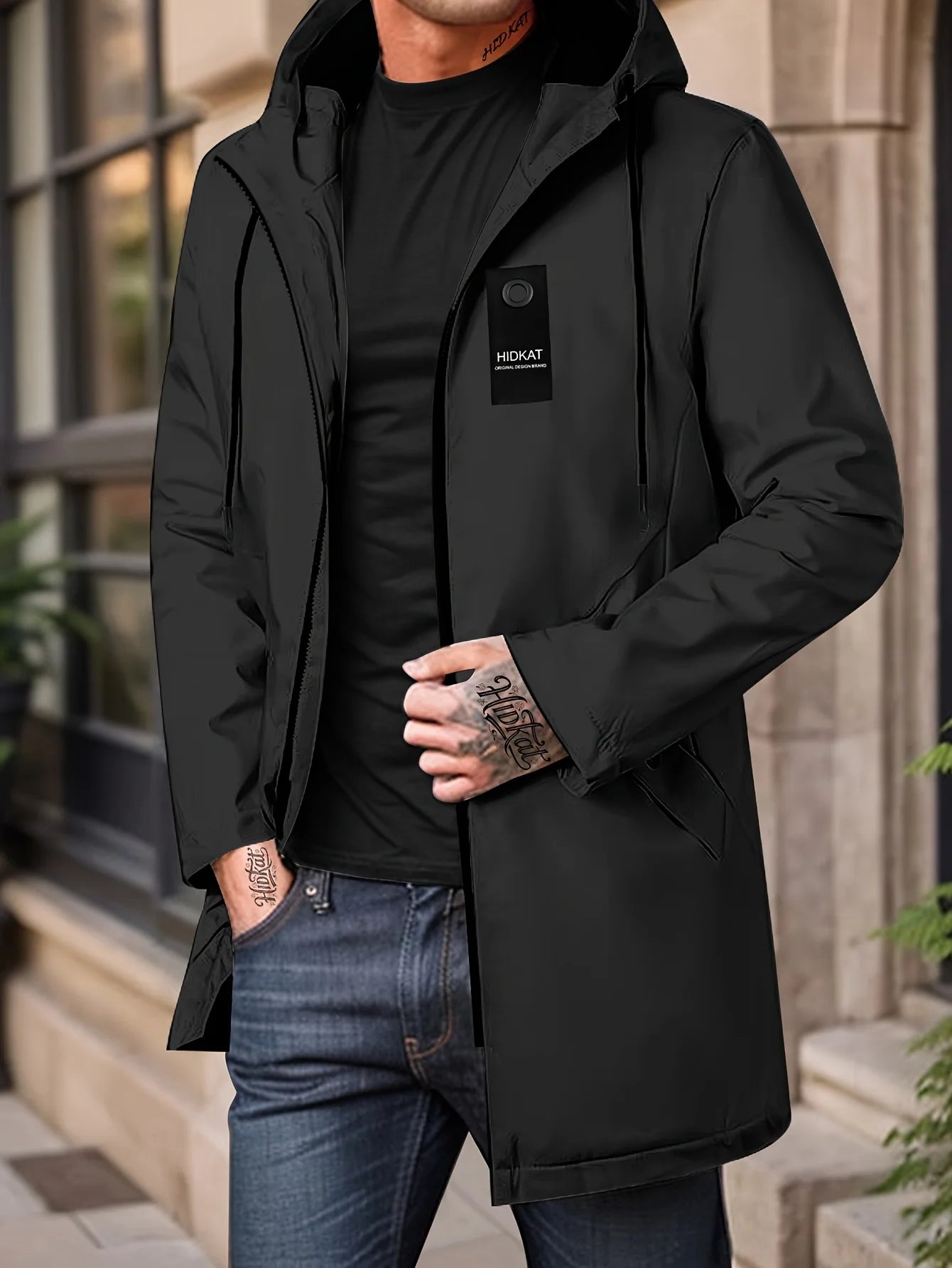 Men's Fashion Casual Jacket with Hood and Drawstring, Solid Color, Suitable for Spring and Autumn Casual Attire