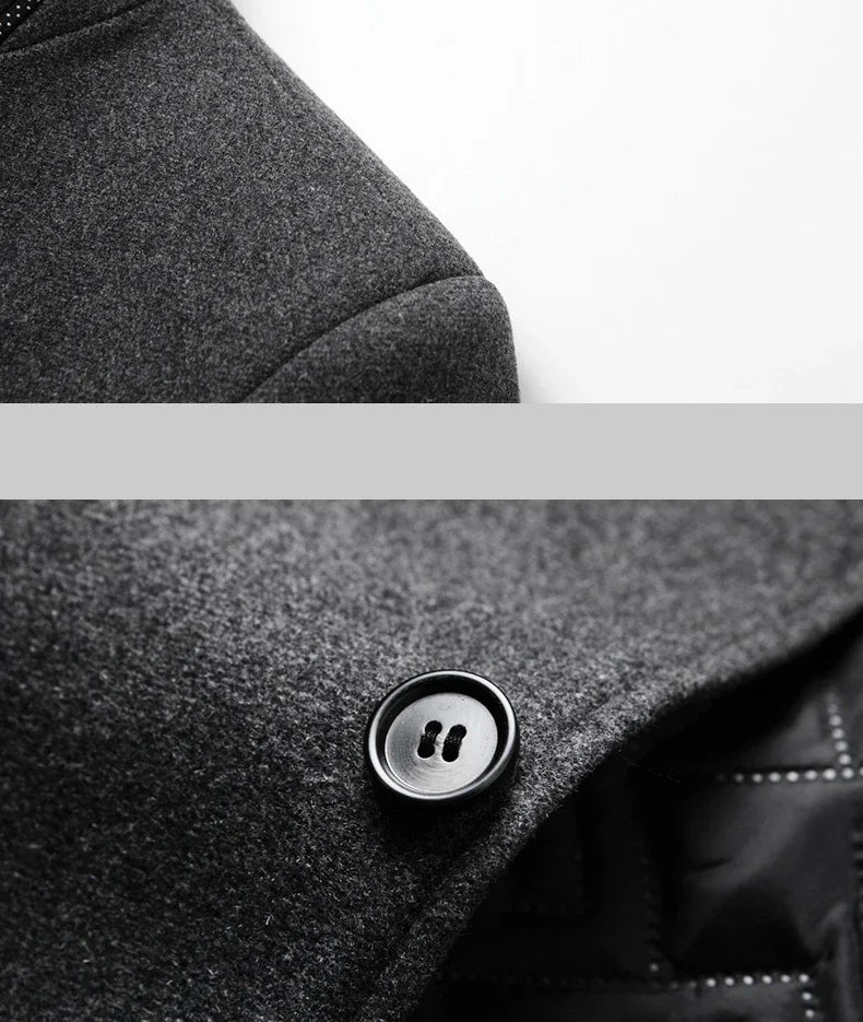 TFETTERS 2025 Herrjacka – Vinterkappa med kinesisk ståkrage | Elegant & Varm Ullkappa för Män