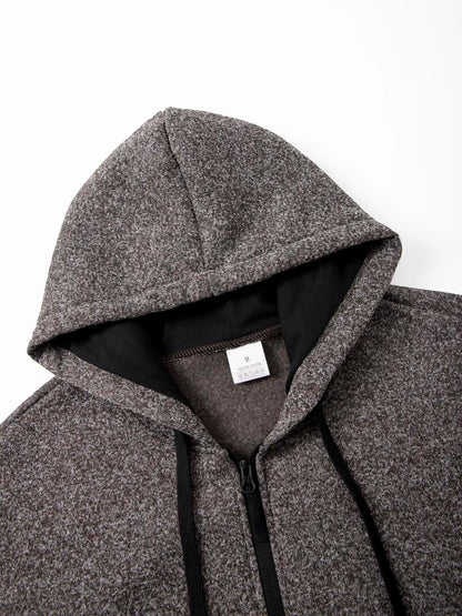 Herrjacka med huva – Stickad lång hoodiejacka för vår & höst
