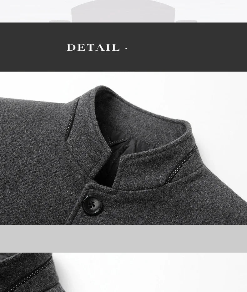 TFETTERS 2025 Herrjacka – Vinterkappa med kinesisk ståkrage | Elegant & Varm Ullkappa för Män